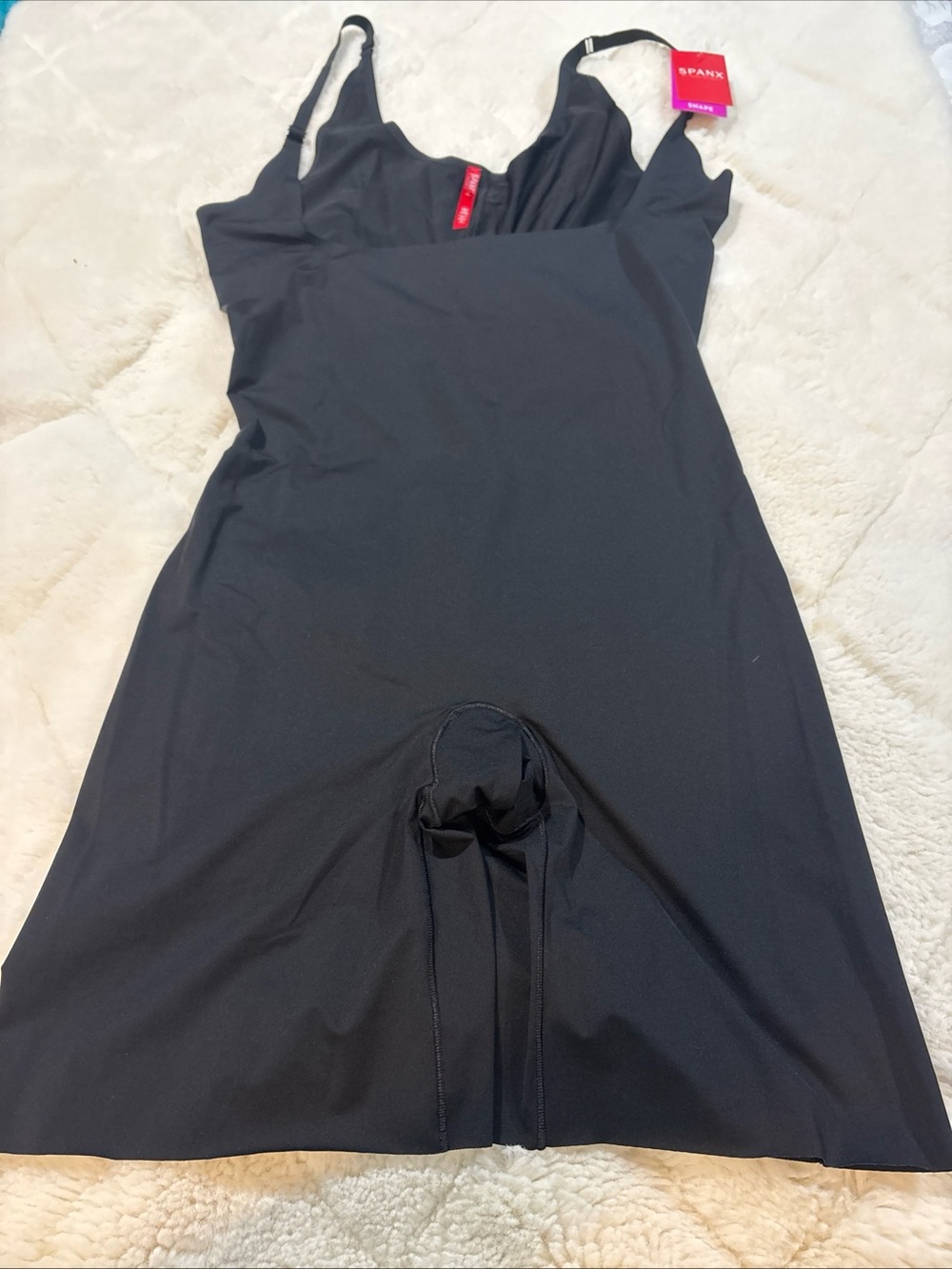 Spanx Thinstincts 2.0 Open Bust Mid Thigh Bodysuit Womens 1X Black Stretch NEW